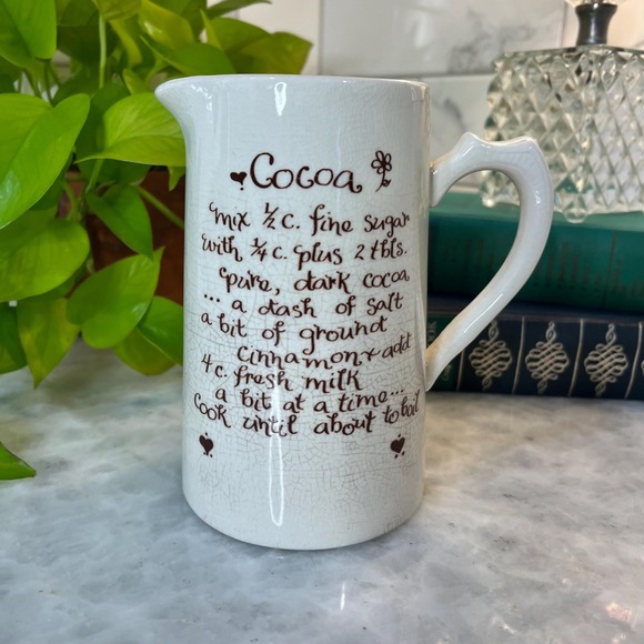Other - Vintage Ironstone Hot Cocoa Pitcher With Recipe In Brown Script